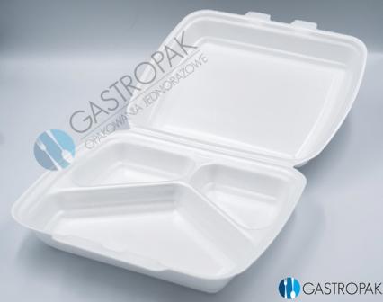 Menu box biały trójkomorowy, pojemnik obiadowy, styropianowy 240/205/70mm (125)