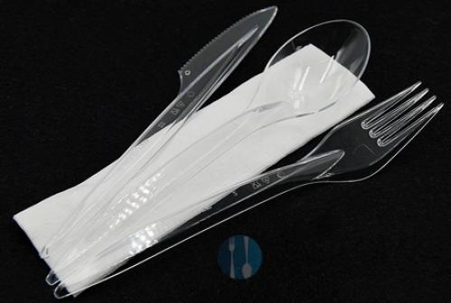 Zestaw Sztućcy Transparentny (nóż, widelec, łyżka, serwetka)