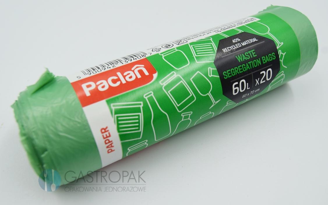 Worki na śmieci, segregacja - papier zielone 60L (20)