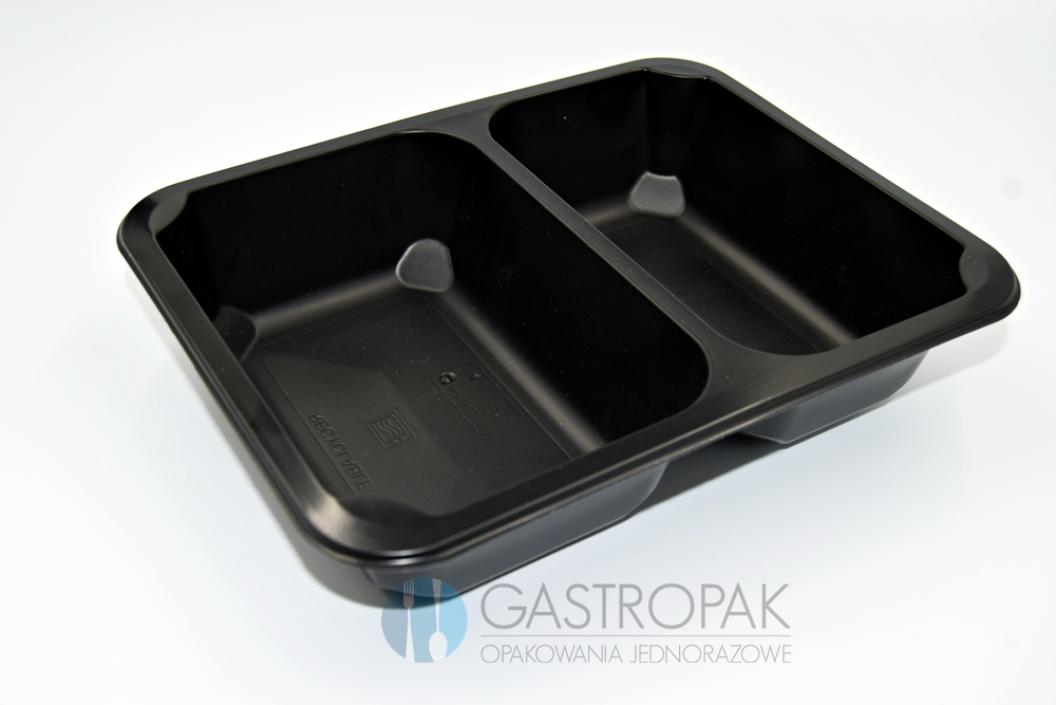 Pojemnik cateringowy dwukomorowy czarny do zgrzewu Wielorazowy 227/178/30mm (80)