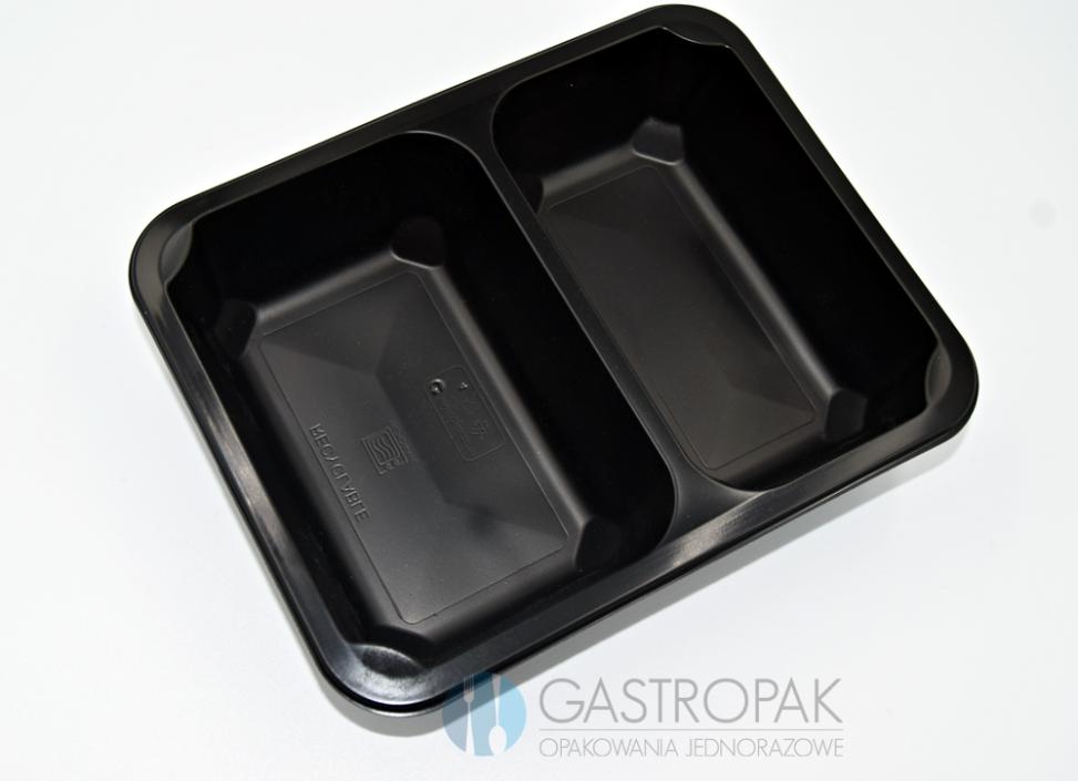 Pojemnik cateringowy dwukomorowy czarny do zgrzewu Wielorazowy 227/178/30mm (80)