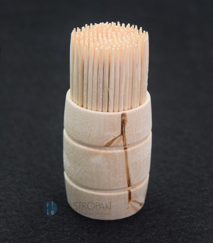 Wykałaczki drewniane w drewnianym dozowniku - beczułka 6,8 cm (200)