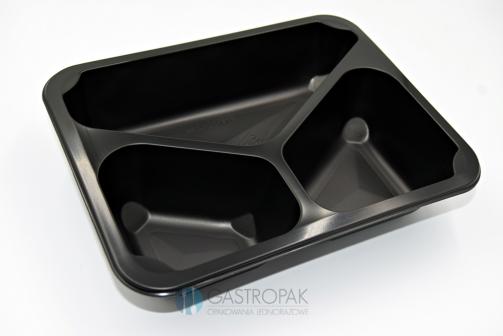 Pojemnik cateringowy trójkomorowy czarny do zgrzewu Wielorazowy 227/178/30mm (50)