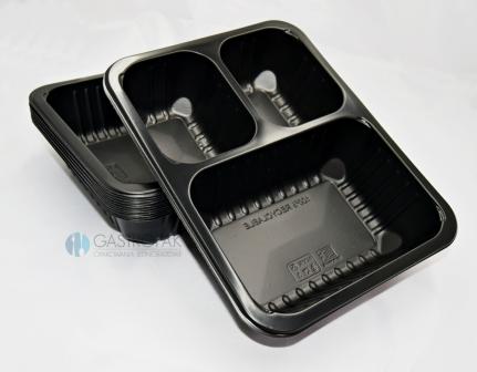 Pojemnik cateringowy 3  dzielny czarny do zgrzewu 227/178/50 mm (80)